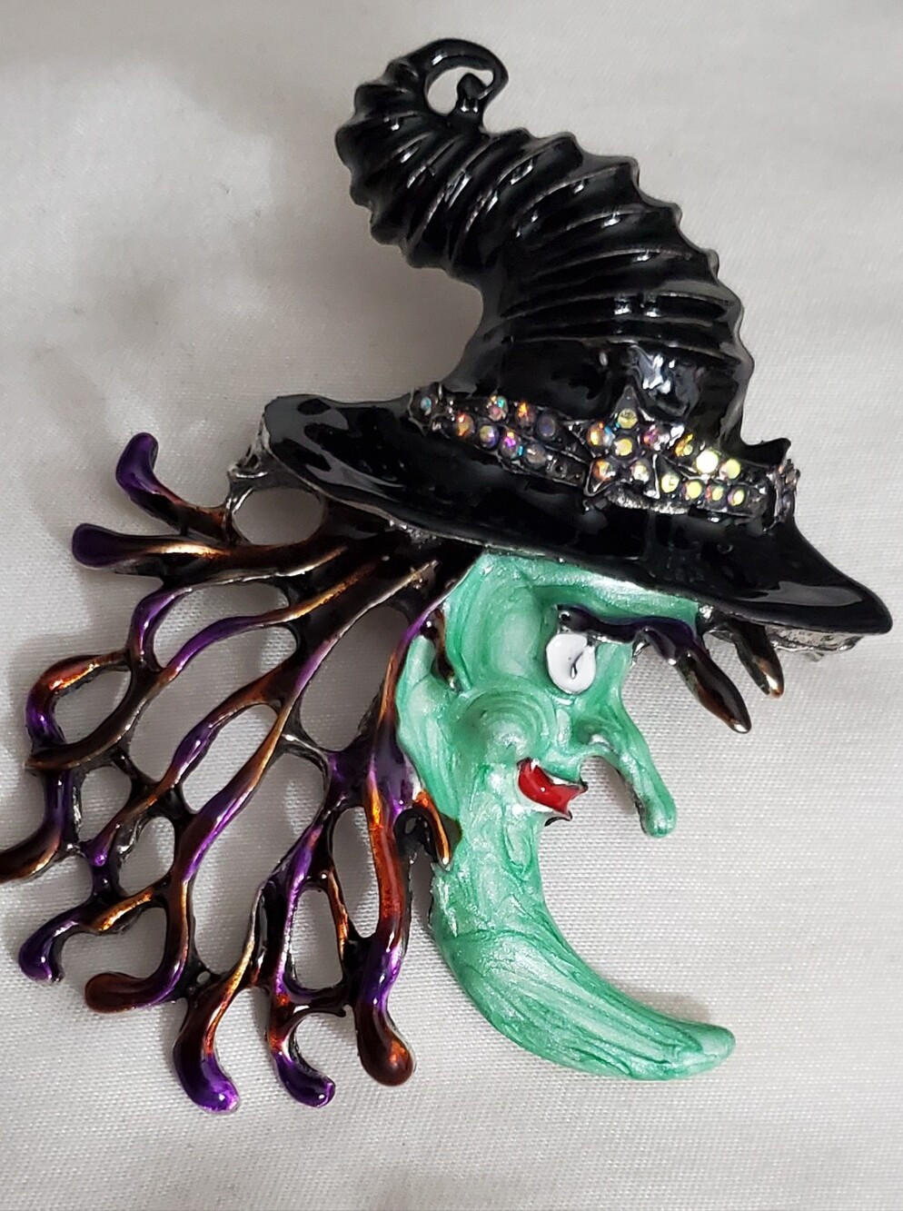 NEW Moon Witch Enamel BIG brooch Necklace Pendant Halloween Party Costume Hat